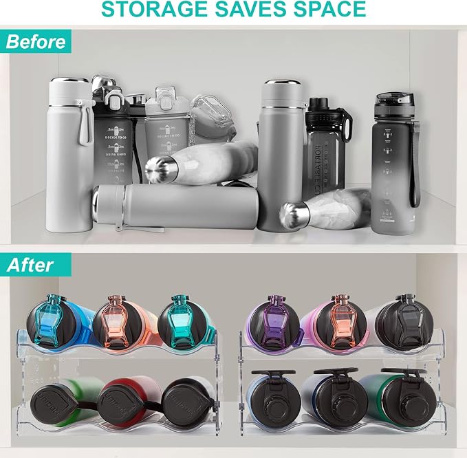 Water Bottle Organizer,4 Pack Stackable Cup Organizer for Cabinet,Countertop, Pantry and Fridge, Free-Standing Tumbler Kitchen Storage Holder for Wine and Drink Bottles,Clear Plastic - Image 2