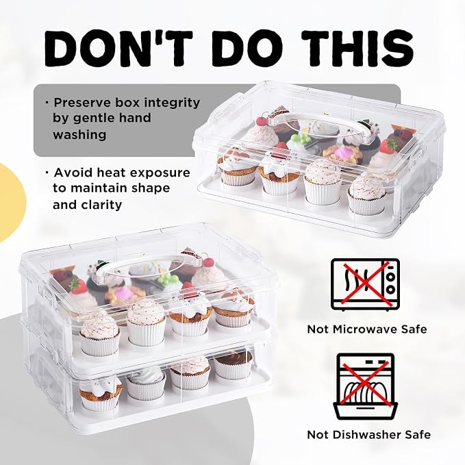 Two Tier Cupcake Carrier, White Stackable Cupcake Holder Carries for 24 Standard-Size Cupcakes, Reusable Detachable Cupcake Box - Image 6