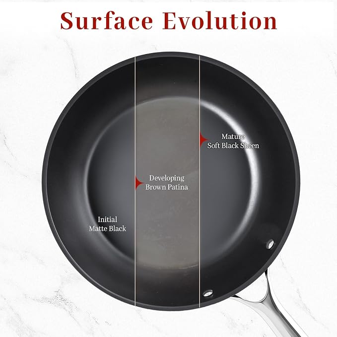 Tri-Ply Clad Nitrided Carbon Steel Frying Pan, 9.5 Inch | Pre-seasoned surface, lightweight design, enhanced rust resistance, easy food release, induction compatible - Image 6