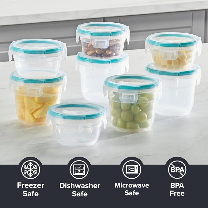 Snapware Plastic Total Solution 16-Pc Food Storage Containers Set, (4) 2-Cup & (4) 1.2-Cup Round Meal Prep Container, Plastic BPA-Free Lids with 4 Locking Tabs, Microwave, Dishwasher, and Freezer Safe - Image 7