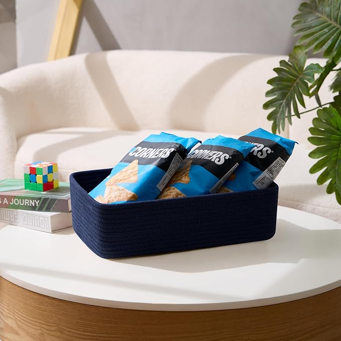 MiniArk Large Shallow Organizing Baskets 15x11x5.1 Inches - Rope Woven Storage Bins for Bathroom, Shelves, Cube Closet, Navy Blue 2 Packs - Image 5