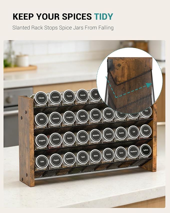 NESAPTO Spice Rack Organizer for Cabinet, Wood 4-Tier Vertical Seasoning Organizer, Wall Mount or Countertop Spice Shelf, Holds 36 Jars (No Jars Included), 17.2" W x 10.3" H - Image 3