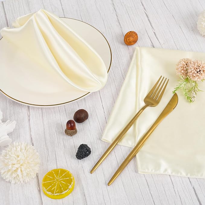 50 PCS Ivory Square Satin Cloth Napkins, 20 X 20 Inch | Soft Smooth, Washable Reusable, Silk Dinner Table Napkins Bulk, for Weddings Parties Banquets Dining and Restaurants - Image 7