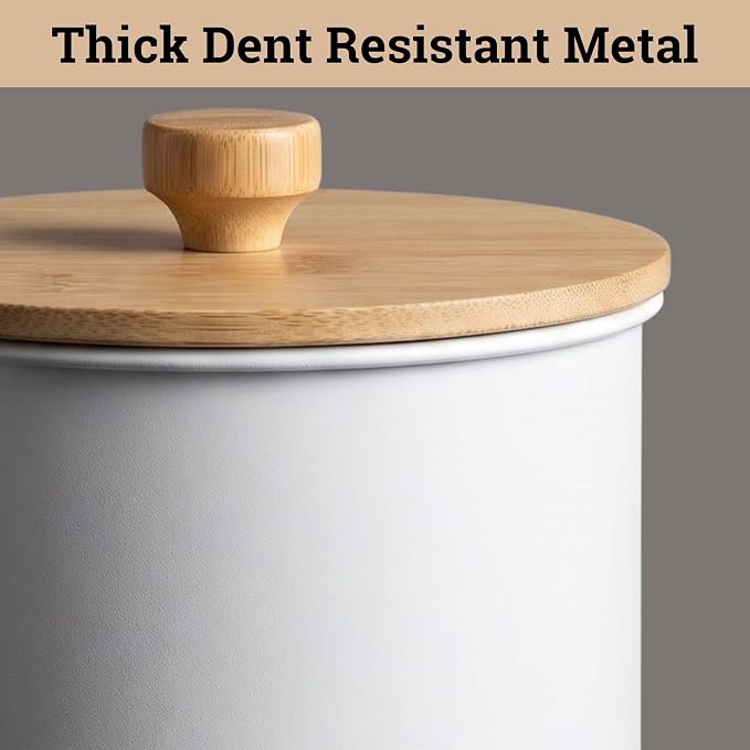 Kitchen Canisters for Countertop Set of 4 w/ Chalkboard Labels & Marker Pen | Airtight Easy Open Bamboo Lids, Dent-Resistant Thick Metal, Customizable Chalkboard Labels, Marker Pen Included, Set of 4 - Image 7