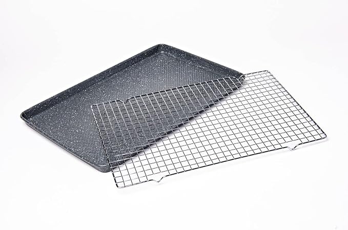 David Burke 17x11 Cookie Sheet with Chrome Cooling Rack – Carbon Steel, PFTE & PFOA Free, Oven Safe, Non-Toxic, Perfect for Baking and Roasting – Gray Speckle - Image 2