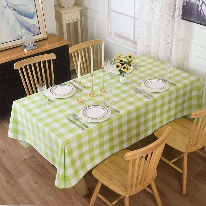 Cupuamon 2 Pack Waterproof Polyester Fabic Rectangle Checkered Tablecloth，60x102 Outdoor Table Cloth，Oil Stain Prevention Table Cloth for Pinics and Parties（Emerald and White） by Cupuamon