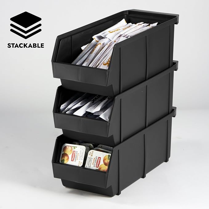 Black Self Serve Condiment Bin Stand Set, Removable Condiment Organizer with 2-Tier Stand and 4 Condiment Bins, 16" D x11.25 W x 9.5" H, Coffee Bar Beverage Station - Image 4