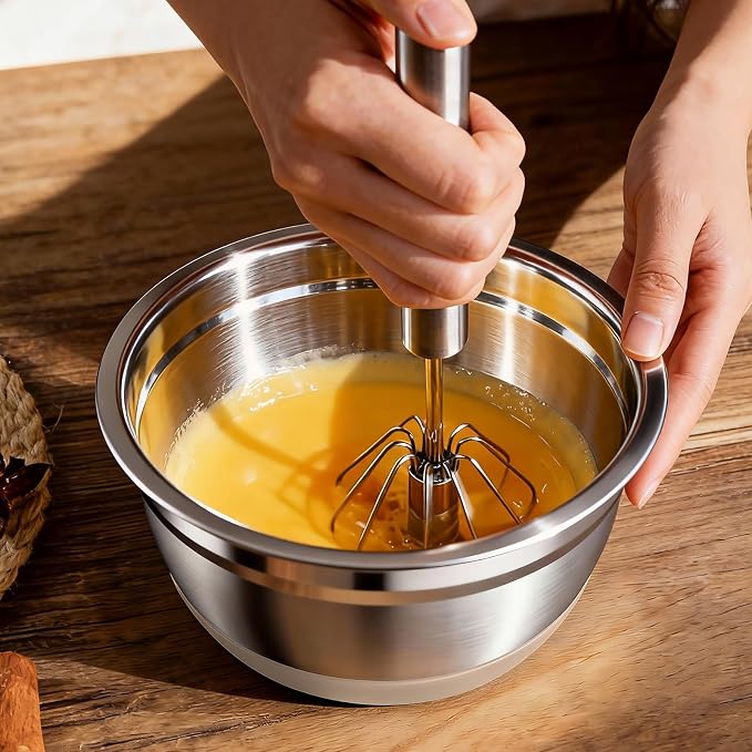 Stainless Steel Mixing Bowls Set with Lids & Silicone Base - 7-Piece Kitchen Gadgets Includes Colander, Grater, Egg Separator, Whisk - Nesting Bowls (1.5, 2, 2.5, 4.5 QT), Dishwasher Safe, Khaki - Image 7