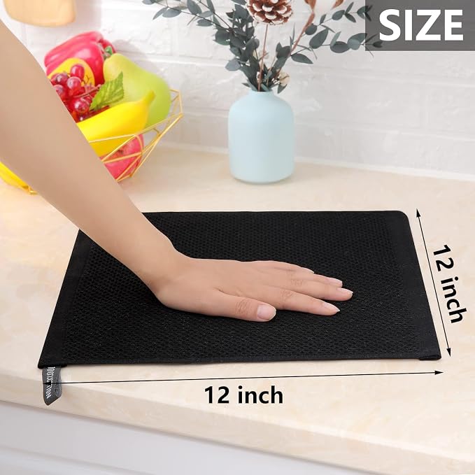 Homaxy 100% Cotton Waffle Weave Kitchen Dish Cloths, 9-Pack, Black | Ultra Soft Absorbent Dish Towels, Quick Drying Dish Rags with Hanging Loop, 12 x 12 Inches - Image 5