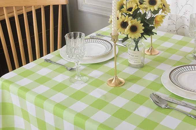Cupuamon 2 Pack Waterproof Polyester Fabic Square Checkered Tablecloth，54x54 Outdoor Table Cloth，Oil Stain Prevention Table Cloth for Pinics and Parties（Emerald and White） - Image 4