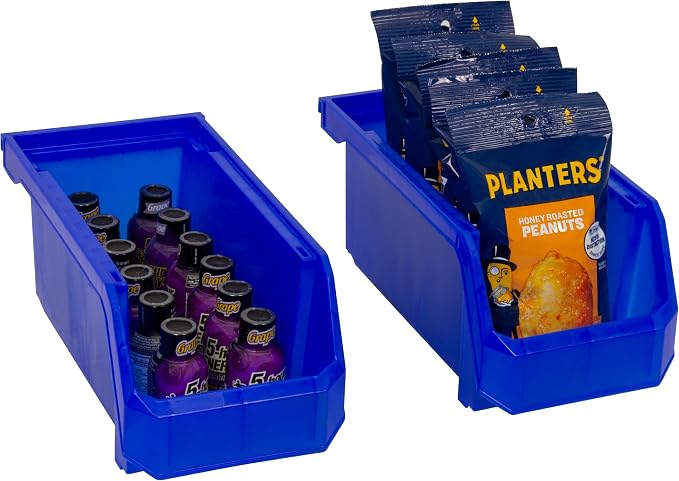 Medium Stackable Plastic Storage Bins, 8-Pack, Blue | Open-Front Stackable Bins For Garage, Pantry, Closet & Office, 11"L X 5,5"W X 5"H, Nests When Empty, Durable Plastic, - Image 6