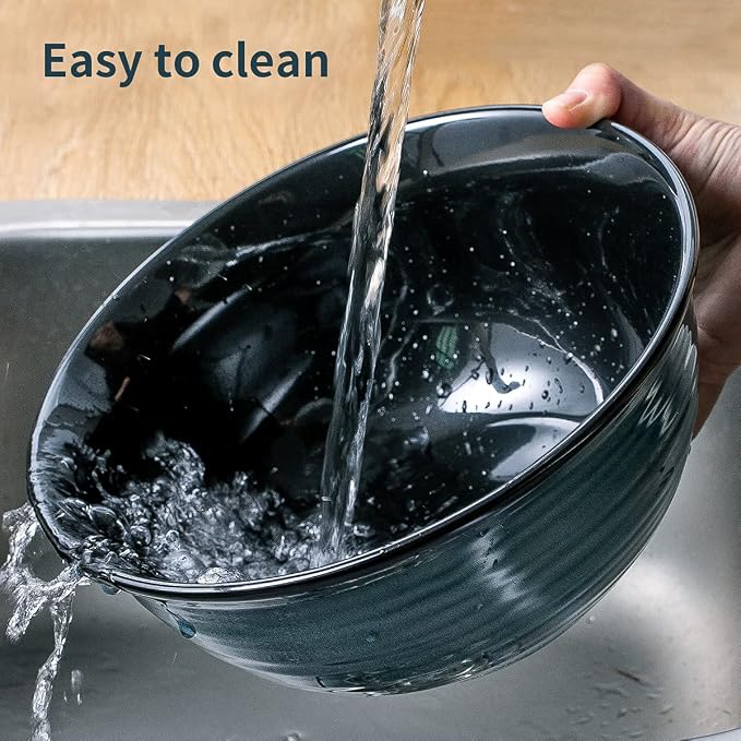 HASENSE Ceramic Serving Bowls, 9 Inch Large Salad Bowls for Kitchen, 84 Ounce Mixing Bowl Set of 2, Ideal for Soup Pho Pasta Popcorn, Dishwasher & Microwave Safe(Blue) - Image 7