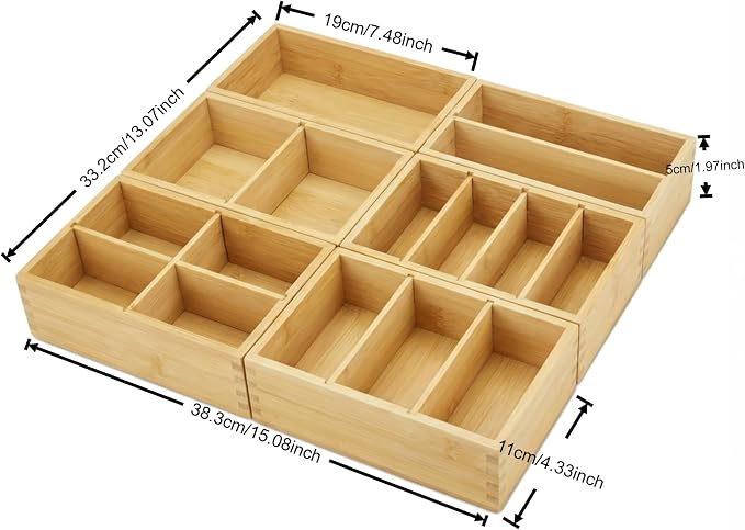Bamboo Drawer Organizer with Removable Dividers, Fits Kitchens, Bathrooms, Desk, Utensil, Makeup (Natural, S) - Image 3