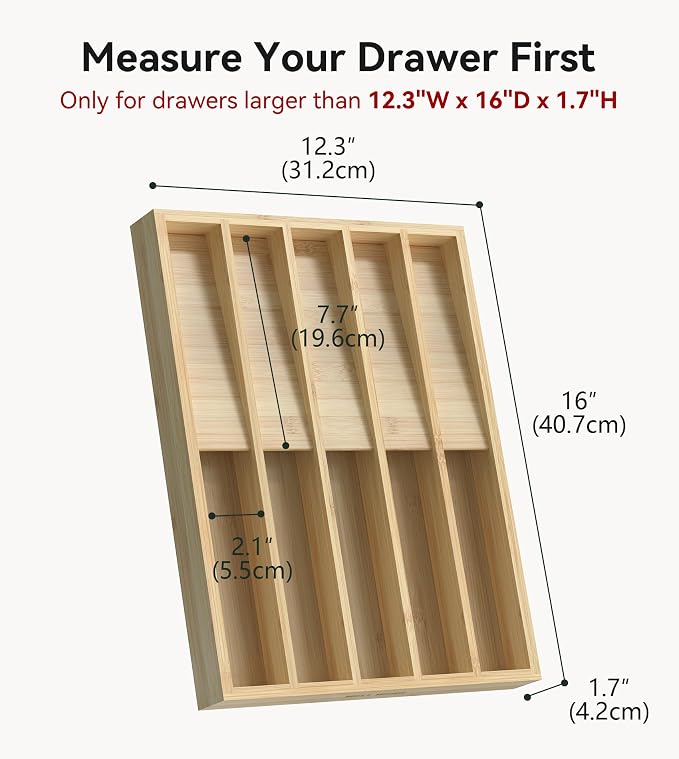 Silverware Drawer Organizer for Kitchen Utensil,Bamboo 10 Slot | 16”Dx12.3”Wx1.7”H, Vertical Storage, Cutlery Tray Dividers for Spoons Forks Knives - Image 2