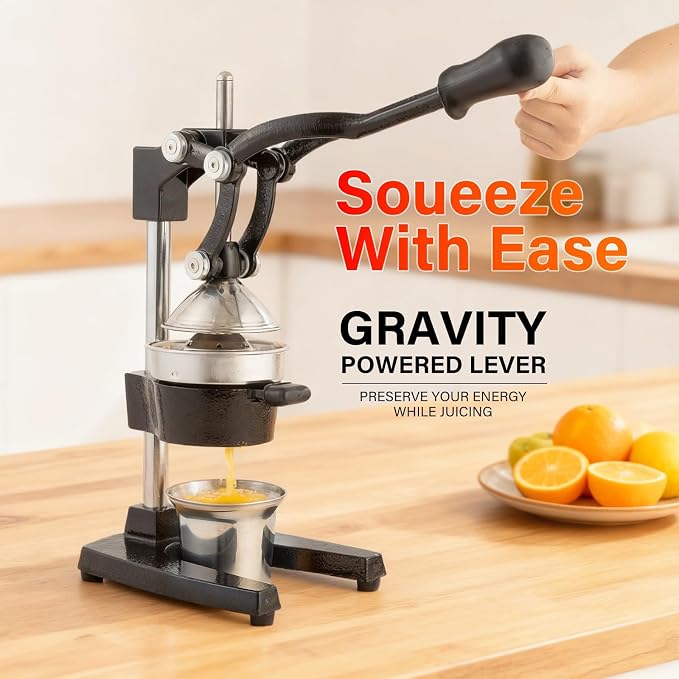 Manual Cast Iron Lemon Squeezer, Black Citrus Juicer | Detachable Cone, Free Stainless Steel Cup, Extracts Juice from Lemons, Oranges and Grapefruits, Easy to Clean - Image 6