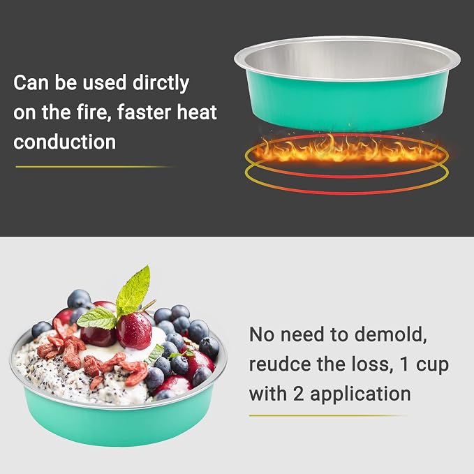 Beasea Elegant Blue 8 Oz Mini Pie Pans Tart Pans Tin Baking Tins with Lids, 4 Inch 20 Pack Disposable Baking Pans For Cake Tart Quiche - Image 3