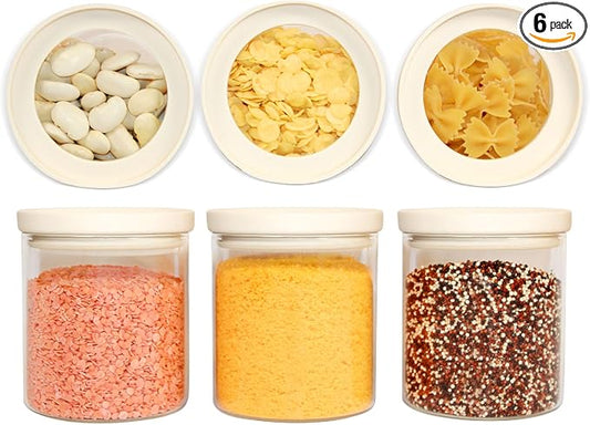 Glass Food Storage Jar with Glass Lid, Food Canister Set with Airtight Lids, Pantry Storage Jar for Kitchen Organization. Food Storage Containers in Pack of 6, 16oz. by LiveaLifeEasierandGreener