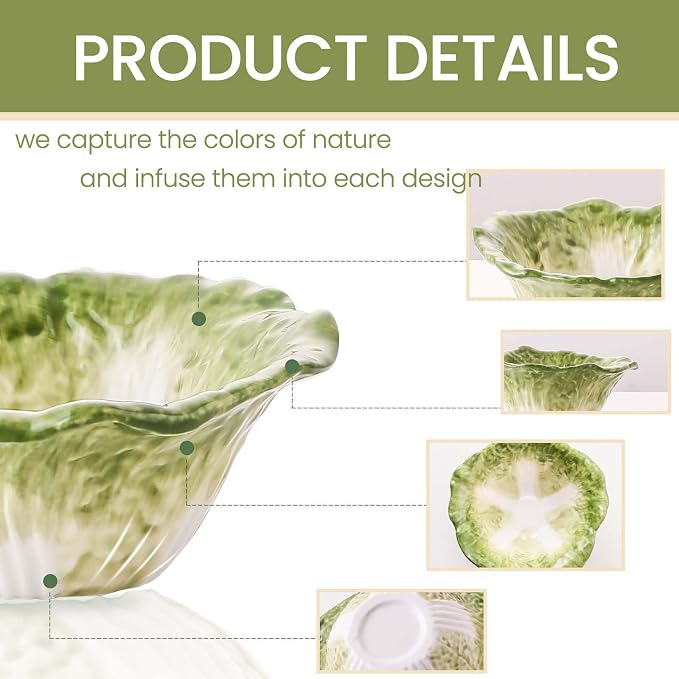 KXZ 5 oz Ceramic Dipping Bowl, Green Cabbage Shape Small Bowls, Porcelain Mini Baking Cups Oven Safe for Personal Ice cream, Soy Sauce, Dipping Dish, Cheese, Snack, Yogurt, Ketchup, BBQ - Image 3