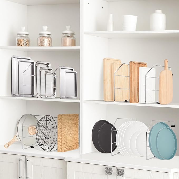 Blulu 4 Pcs Baking Sheet Organizer 12" x 20" Tray Dividers for Cabinets Kitchen Cabinet Dividers Vertical for Baking Sheets Chrome Pan Rack Storage Wires for Kitchen Cupboards(Silver) - Image 5