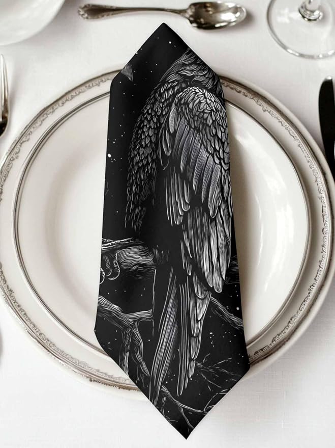 Kitchen Cloth Napkins 1 Pack Halloween Crow Bat Moon Dinner Napkins Soft Table Napkin for Family Dinners Cocktail Parties Wedding, Washable & Reusable, 20" x 20" - Image 2