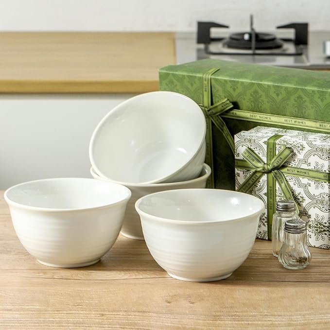 Hasense Soup Bowls, 40 Ounce Large Cereal Bowls for Kitchen, 7 Inch Ceramic Serving Dishes for Salad Pasta Oatmeal, Dishwasher and Microwave Safe, Clay-Infused White - Image 7