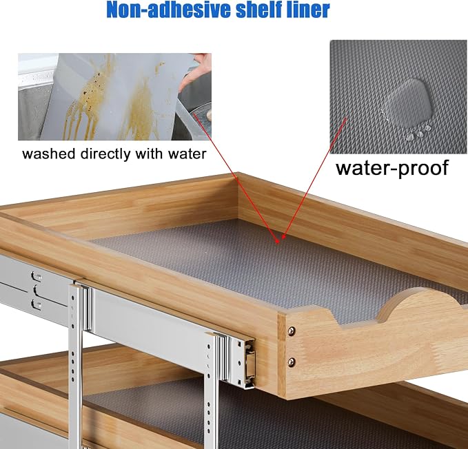 DINDON 3 Tier Pull Out Cabinet Organizer 11” W X21” D Slide Out Wood Drawer With Shelf Liner For Kitchen Pantry Organization - Image 5