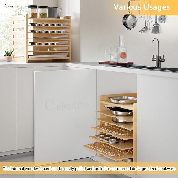celestite Wooden Tray Dividers for Cabinets, Cookie Sheet Organizer for Cabinet, Baking Sheet Pan Organizer for Kitchen Organizers and Storage (7 Tier 20" Wx16.7 Hx15.2 D) - Image 4