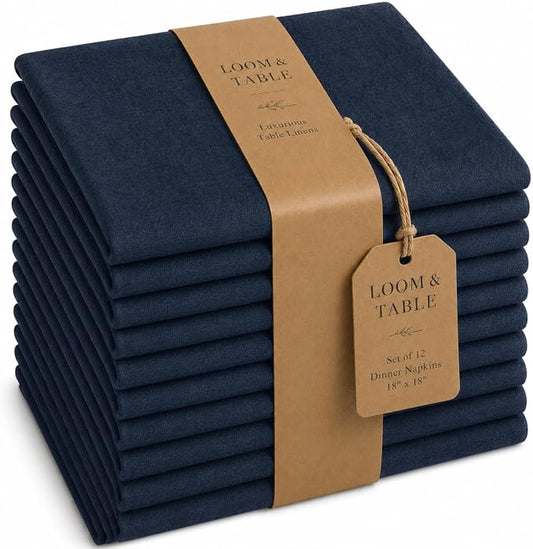 Aspen Blue Cloth Napkins by Loom & Table - Set of 12 - Elegant, Wrinkle-Resistant, Machine Washable – Luxury Napkin for Dining Room, Weddings, Dinner Parties, Holidays, Birthdays - 18 X 18 by LoomandTable