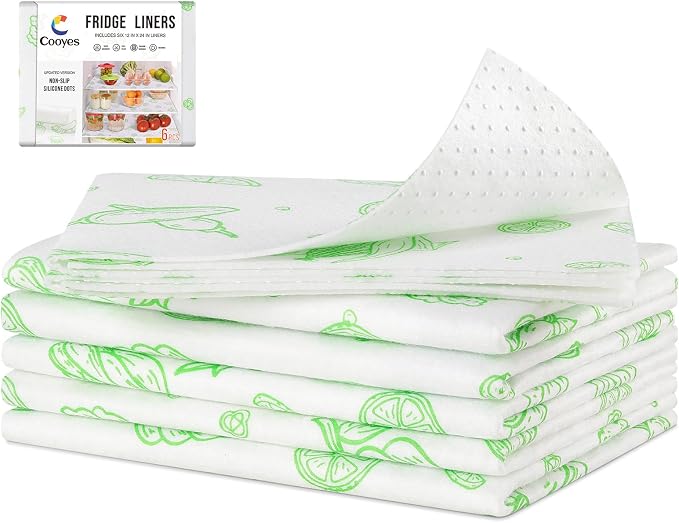 Cooyes Refrigerator Liners 17.7" x 24", Absorbent Strong Grip Fridge Mats Washable, Fridge Shelf Paper for Kitchen Cabinets, Non-Adhesive Refrigerator bin Liners for Shelves by Cooyes