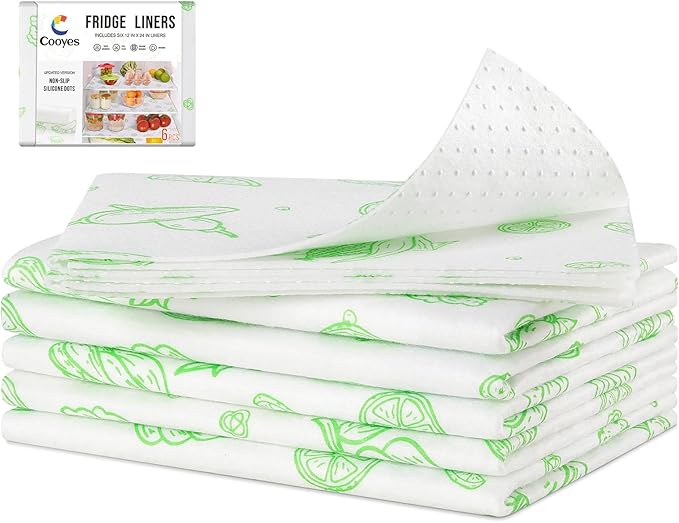 Cooyes 6 Pack Refrigerator Shelf Liners for French Door Fridge, 17.7" × 36" Extra Large, Non-Slip Fridge Mats Machine Washable, Refrigerator Drawer Liner for Glass Shelves Kitchen Cabinet by Cooyes