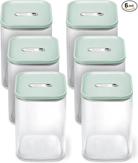 Caraway 4qt Glass Airtight Food Storage Containers with Lids | Non-Toxic, Stackable, Space-Saving Airtight Containers for Pantry, Dry Goods, 6 Pack, Mist by Unknown