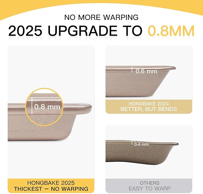 Baking Sheet Pan Set of 3, Cookie Sheets for Oven, Nonstick Half/Quarter/Jelly Roll Pans with Diamond Texture Pattern, 0.8mm Thick Heavy Duty Cookie Tray, Champagne Gold - Image 3