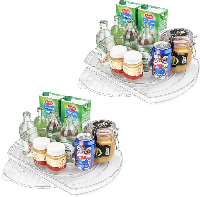 Lazy Susan Turntable for Refrigerator, Square Turntable Organizer for Fridge Cabinet, Pantry, Countertop (15.3" x 11.1" Rectangle 2 Pack - Clear) by FIRJOY