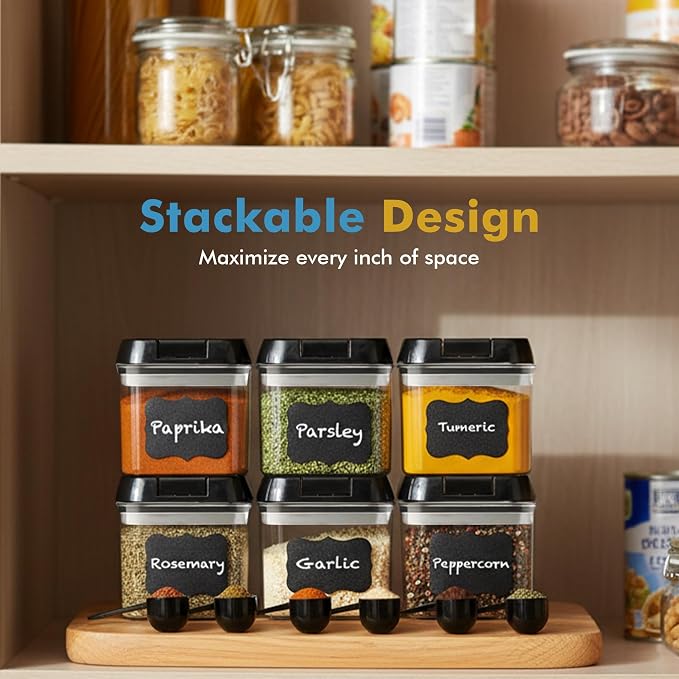 Shazo 6 PC Airtight Food Storage Containers + 6 Spoons Included - BPA Free Plastic Snack & Spice Containers with Easy Lock Lids - Kitchen and Pantry Organization for Herbs Coffee Tea - 0.5L / 2.1 Cup - Image 7