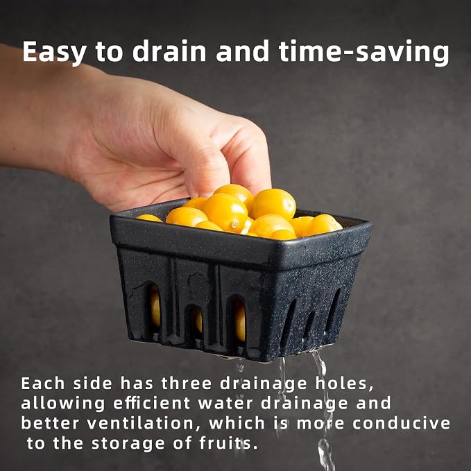 Ceramic Berry Basket, 4.2" Colander Set of 2 with Holes | Drainage holes help excess water flow away after washing berries, grapes, cherries, tomatoes, and fresh fruit - Image 3