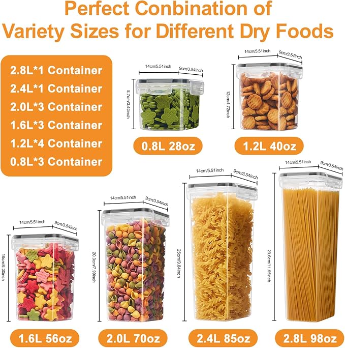 15 PCS Airtight Food Storage Containers with Lids, Plastic Kitchen and Organization Canisters for Cereal, Dry Food, Flour and Sugar, BPA-Free, PVC-Free, Includes Labels & Marker - Image 4