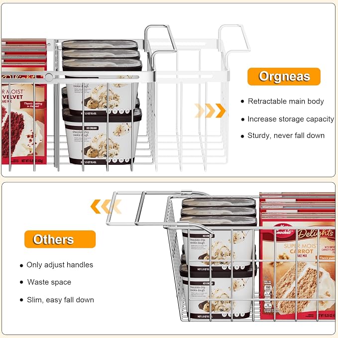 Orgneas Expandable Chest Freezer Organizer Bins Large Deep Freezer Basket | Real Capacity Adjustable 15.5"~24.5" with Removable Divider Sheets for Easy Sort and Organize Frozen Meat Food, 2Pcs - Image 5