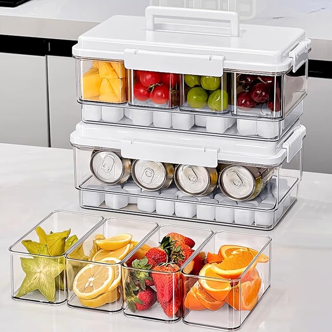 2Pack Ice Chilled Condiment Caddy with 4 Removable Containers Taco Ingredient Server with Lid Cooled Garnish Caddy Tray for Taco Mimosa Bar Sauce Fruits&Veggies White by MineSign