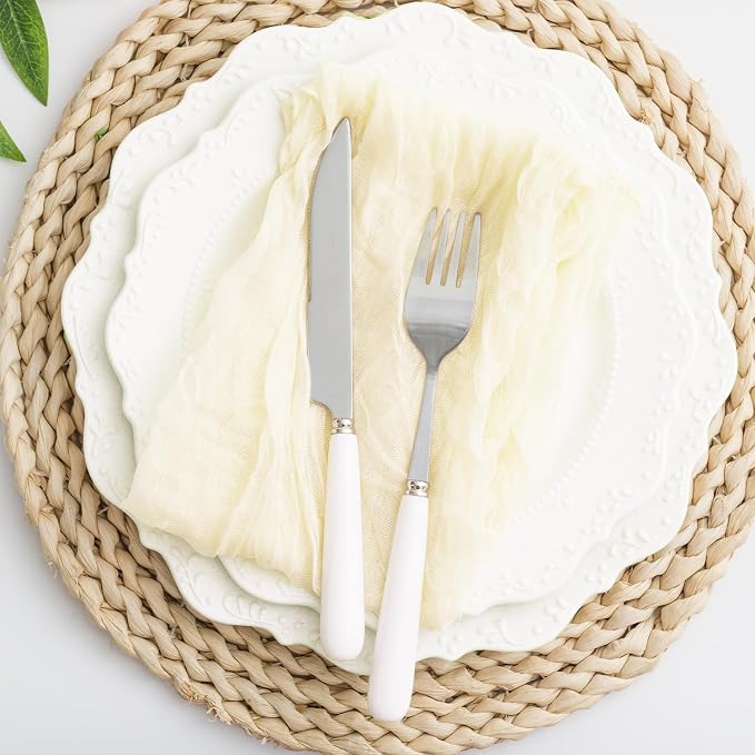 Beige 100 Pack Cheesecloth Napkins Washable 21x21 Inches Beige Cloth Napkins Set of 100 Dinner Table Napkins for Wedding Summer Bridal Baby Shower Rustic Boho Cotton Gauze Party Table Decor - Image 7