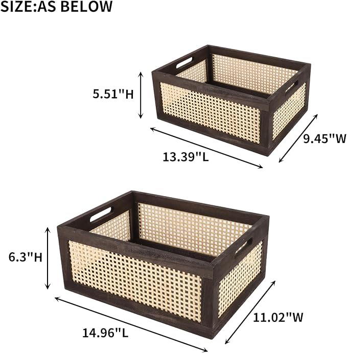 Desktop Storage Basket, Sundry Office Drawer Storage Box, Wood Frame Storage Basket. (Brown-Set2) - Image 2