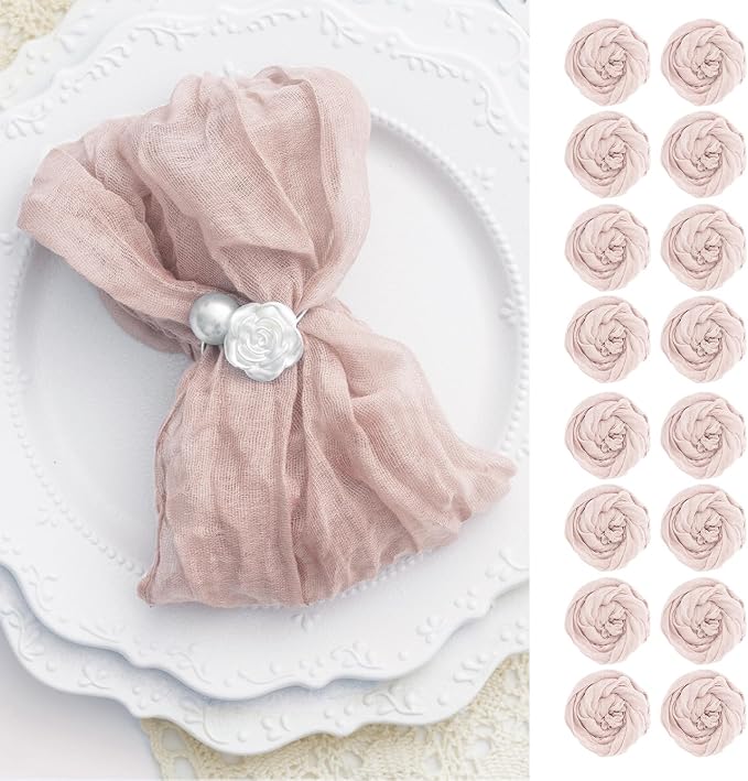 100 Pack Dusty Pink Cloth Napkins 21x21 Inches Dusty Pink Cheesecloth Napkins Set of 100 Washable Dinner Table Napkins for Wedding Bridal Baby Shower Party Rustic Boho Cotton Gauze Party Table Decor by FoliafeelHome