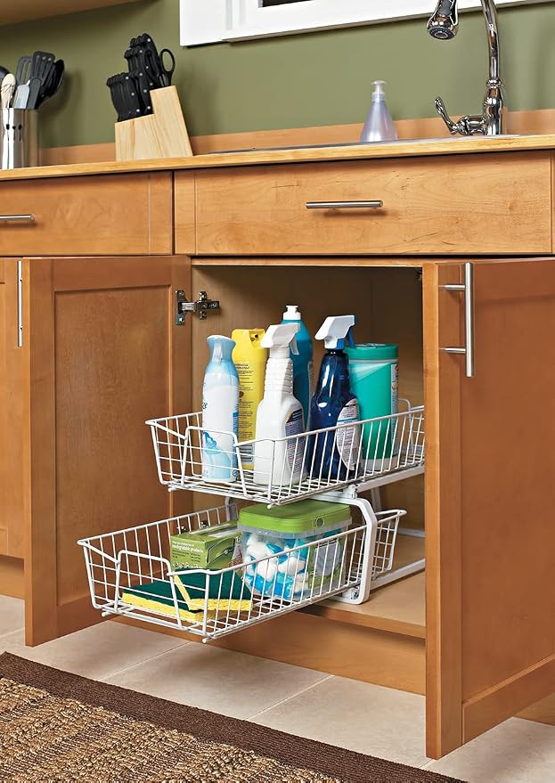ClosetMaid 11 in. Pull Out Cabinet Organizer, 2 Tier, Heavy Duty, Slide Out Pantry Shelves Drawers for Kitchen, Bathroom, White - Image 8