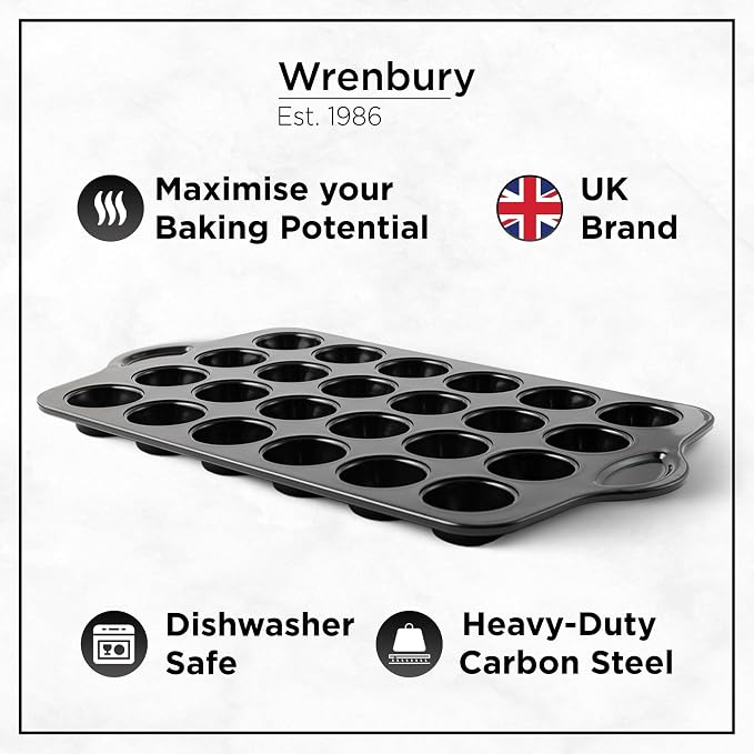 Wrenbury Mini Muffin Pan Non Toxic Set of 2 - Non Stick 24 Cup Small Cupcake Tray for Baking Joyful Bites - Dishwasher Friendly - Health Conscious Baking - 1.8" Cup - Image 5
