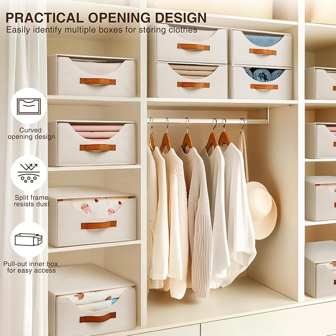 Large Closet Storage Bins with Drawer, Fabric Bins for Organization, Collapsible Storage Drawers Organizer for Bedroom, Living Room, 6 Pack, Beige - Image 5
