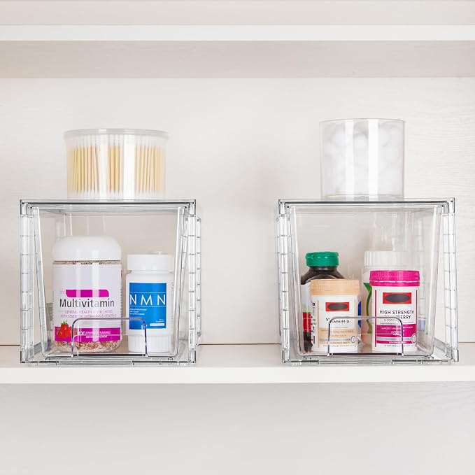 Vtopmart 2 Pack Large Stackable Storage Drawers, Clear | Easily Assemble Acrylic, Bathroom Closet Undersink Organizers, Plastic Bins for Kitchen Cabinets, Pantry, Makeup, Medicine - Image 6