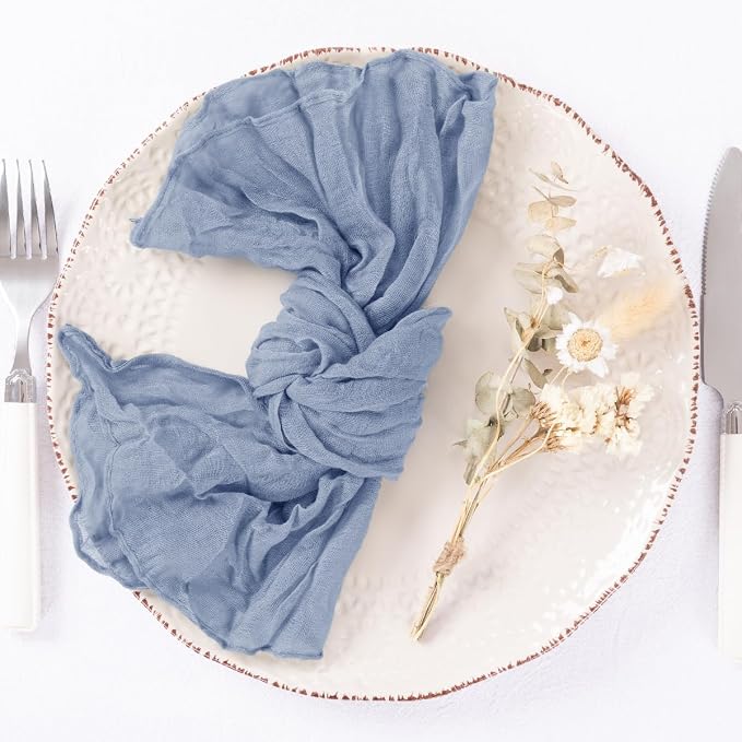 DeZerlor Dusty Blue Washable Cheesecloth Napkins Set of 20 for Wedding | Reusable Summer Cloth Napkins Bulk, for Bridal Baby Shower Dinner Cocktail Birthday Party, 21x21 Inches - Image 3