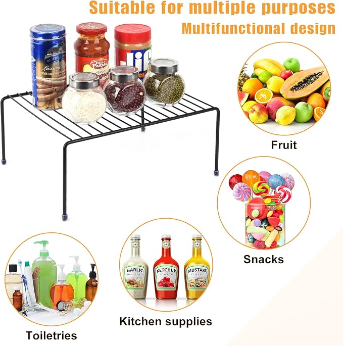 SIBAO Kitchen Cabinet Storage Shelf Rack/Plastic Feet - (13.1 x 10.2 Inch) - Steel Metal - Rust Resistant Finish - Cups, Dishes, Cabinet & Pantry Organization (2, Black) - Image 3