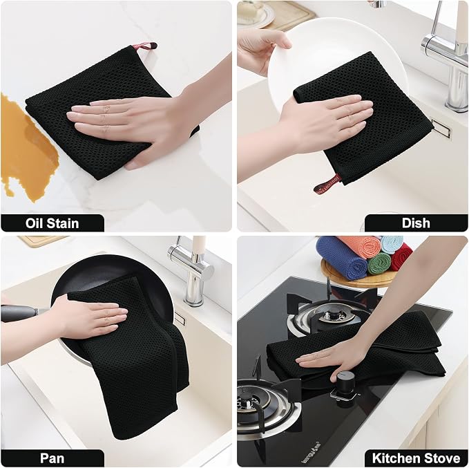 Homaxy 10 Pack 100% Cotton Kitchen Towels and Dishcloths Set, Multicolor | 12 x 12 Inches and 13 x 28 Inches Kitchen Towels Set, Ultra Soft Absorbent Dish Cloths for Washing Dishes - Image 5
