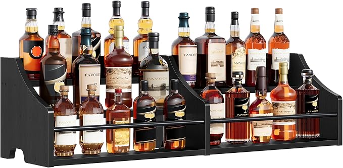 FAVOOSTY 5 Tier Countertop Liquor Bottle Display Shelf Organizer, Retro Tabletop Wine Rack Stand, Multi-Purpose Storage Holder for Whiskey, Spirits, Coffee Syrup, Mini Home Bar & Liquor Cabinet,Black by FAVOOSTY
