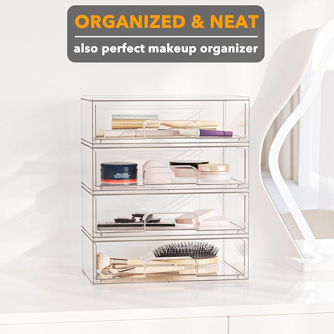 SpaceAid Bottle Storage Organizer Baby - Acrylic Bottles Station Organizer Container, Stackable Clear Drawers for Countertop, Vanity, Bathroom, Cabinet, Pantry Organization, 4 Pack, 4L, 13.7"H - Image 4